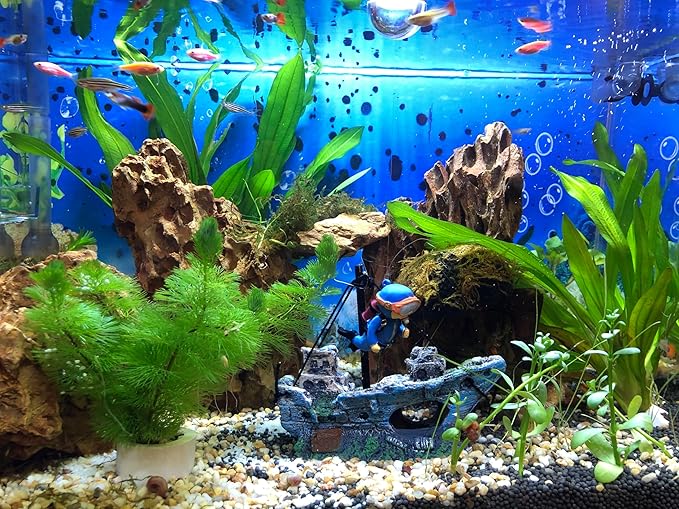 Aquarium Shipwreck Decoration + Little Diver Floating Fish Tank Decoration, Fish Tank Ornaments