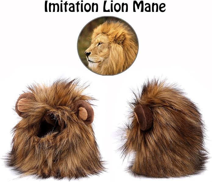 Onmygogo Lion Mane Wig for Cats and Dogs, Funny Pet Cat Costumes for Halloween Christmas, Furry Pet Clothing Accessories