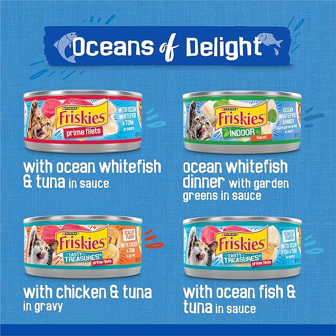 Purina Friskies Wet Cat Food Variety Pack, Oceans of Delight Flaked and Prime Filets - 48 ct. Can