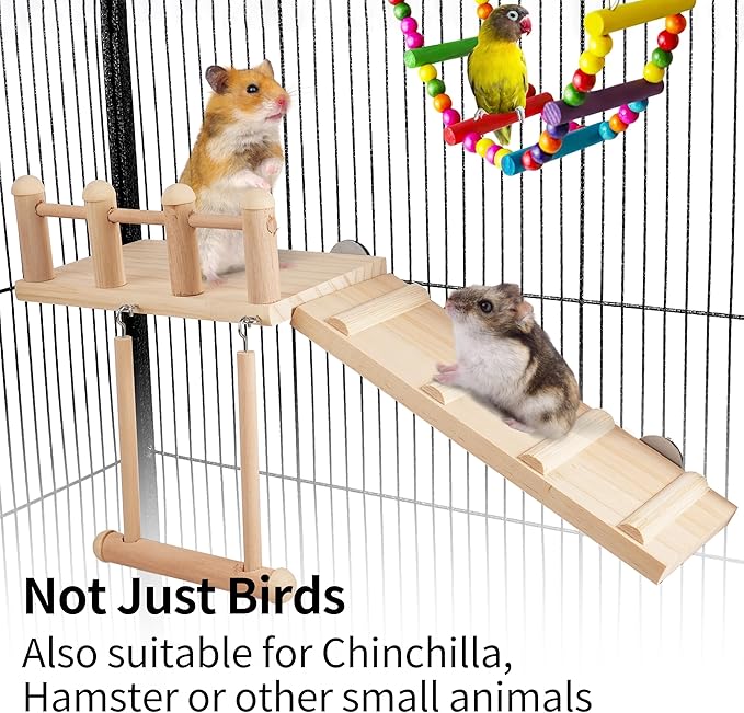 8Pcs Bird Parakeet Toys Bird Perches Platform with Climbing Ladder Colorful Standing Chewing Toy Bird Cage Toys for Budgerigar, Parakeet, Conure, Cockatiel, Mynah, Love Birds, Finches
