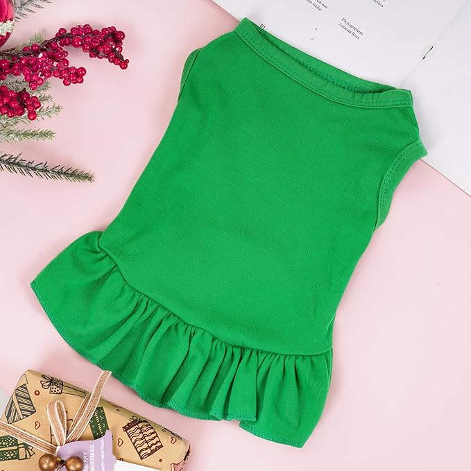 Dog Dresses Cat Skirt Solid Color Dog Clothes Summer Sleeveless Puppy Girl Clothes for Small Pet Dogs Cats (Dark Green, Small)