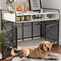 Dog Crate Furniture, 48" Heavy Duty Wooden Dog Crate End Table, XL Dog Kennel Furniture Large Breed, Decorative Dog Kennel Indoor with 3 Drawers & Steel Tubes 48" L x28 W x36 H (White)