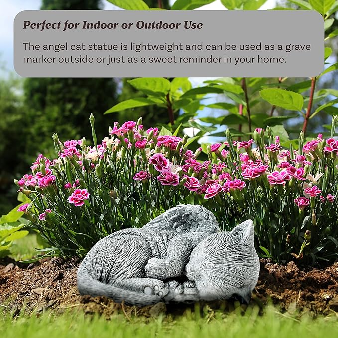 Cat Memorial Stone - Peaceful Sleeping Kitten Angel Statue for Garden, Remembrance, Grave Marker, and Loss - Pet Sympathy Gift by Pure Garden (Gray)