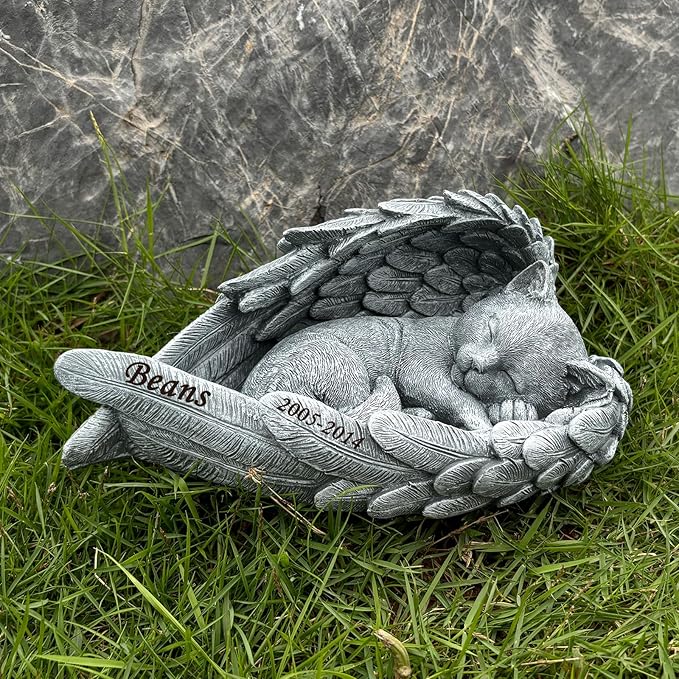 Personalized Garden Cat Memorial Stone - Peaceful Sleeping Kitten Angel Statue for Garden, Remembrance, cat memorial for graver and Loss - Pet Sympathy Gift，Cat Outdoor Memorial Gifts Gifts for Kitty