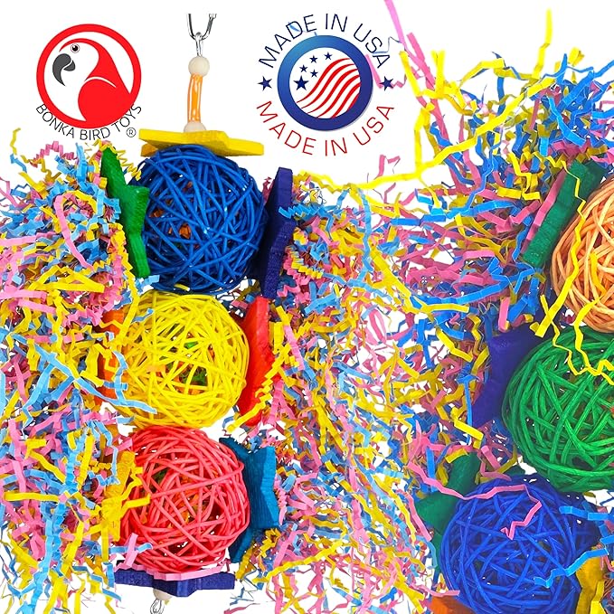 Bonka Bird Toys 1854 Tri Foraging Star 13" x 8" Natural Vine Ball Chew and Shred Toy for Medium to Large Birds Like Conures African Greys Amazons and Similar