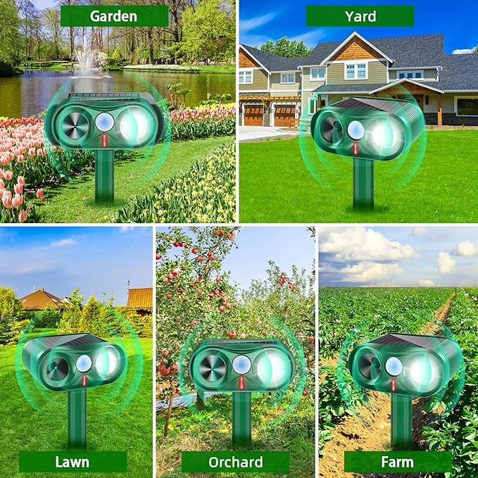 2026 Solar Animal Repellent Ultrasonic Outdoor Cat Repellent Solar Animal Repeller with Motion Sensor&LED Flashlight Deer Repellent Devices Repels All Animal Repellent Outdoor,Protect Plants