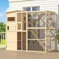 Large 4-Tier Outdoor Cat Enclosure Walk-in Catio with Weatherproof Solid Wood House, Connect to Window, 4 Platforms, 4 Private Resting Rooms & Bridge, for Multiple Cats (Natural)
