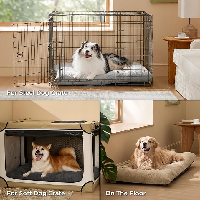 Bedsure Washable Dog Crate Bed Large Sized Dog, Comfort Fluffy Plush Pet Pillow Bed Kennel Pad with Non-Slip Bottom, Machine Washable Pet Sleeping Mat, 35"x23", Brown