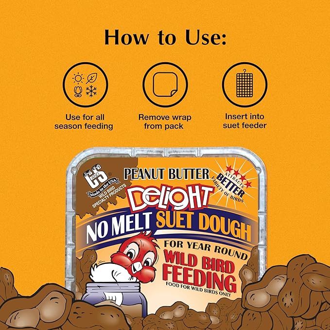 C&S Peanut Butter Delight No Melt Suet Dough, Suet Cakes for Wild Birds Including Wrens, Woodpeckers, Cardinals, Songbirds, Jays and More, 8 Pack