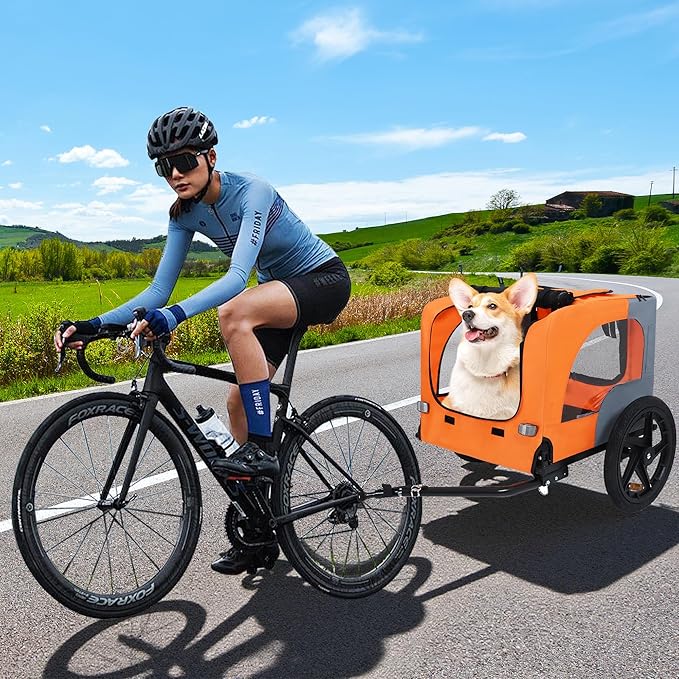 Pet Bike Trailer,Dog Bike Trailer for Small and Medium Pets,Up to 88lbs Easy Folding Cart Frame Quick Release Wheels,Non-Slip Floor,Internal Leash