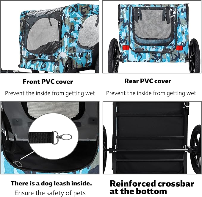 Heavy-Duty Dog Bike Trailer & Collapsible Pet Carrier for Bike with 16-Inch All-Terrain Wheels, Universal Hitch, Safety Flag & Weather-Resistant Design for Outdoor Adventures