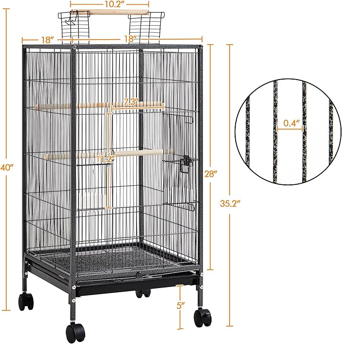 Topeakmart 40'' Height Metal Parakeet Cage Cockatiel Cage Medium Small Parrot Cage w/Rolling Stand for Small Parrots Birds
