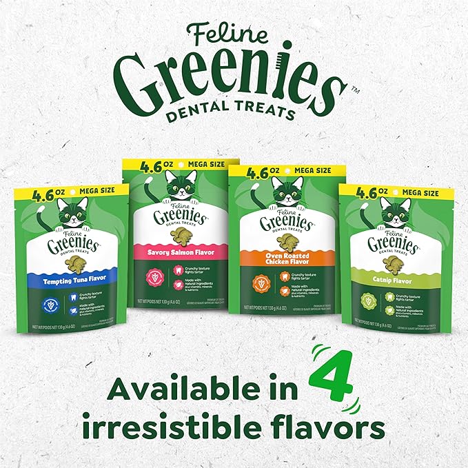 Greenies Cat Treats, Veterinarian-Recommended Adult Natural Dental Cat Treats, Tempting Tuna Flavor, 9.75 oz. Tub