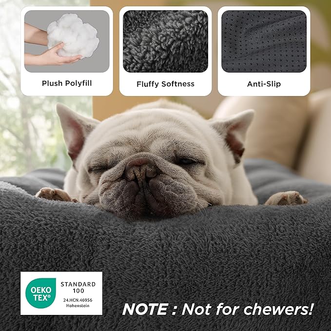Bedsure Washable Dog Bed Medium Size Dog, Comfort Fluffy Plush Pillow Bed Crate Pad, Non-Slip and Machine Washable Kennel Pet Sleeping Mat, 29"x21", Dark Gray
