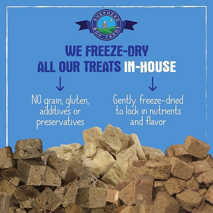 Shepherd Boy Farms Freeze Dried Dog and Cat Treats, Beef Heart, All Natural Single Ingredient Freeze-Dried Dog Treat & Snacks, Made in USA, High Protein, Essential Nutrition of Raw Food, 8oz
