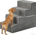 Simple Deluxe Dog Stairs for Small Dogs, 4-Step Dog Step for Puppy, Older Cat, Medium Pet Ramp for Sofa, Couch or Chair, Indoor Non-Slip Pet Ladder with High Density Foam, Gray
