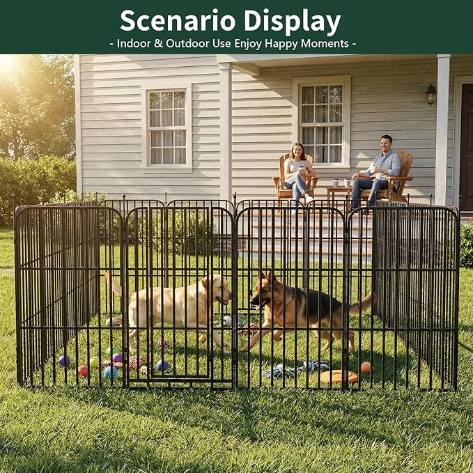 Metal Dog Playpen 47" 16 Panels with 2 Doors for Medium Large Dogs, Indoor Outdoor Exercise Pen for Yard RV Camping, Thickened Steel Tube, Gravity Lock & Ball Head Iron Rods