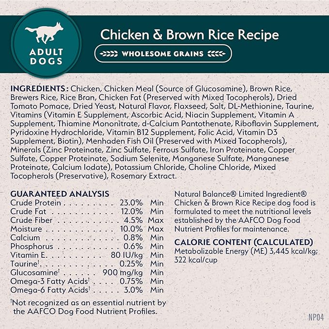 Natural Balance Limited Ingredient Adult Dry Dog Food with Healthy Grains, Chicken & Brown Rice Recipe, 24 Pound (Pack of 1)