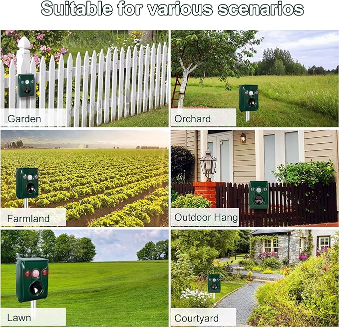 2 Pack Solar Animal Repellent, Ultrasonic pest Repeller, Cat Repellent Outdoor, Squirrel Repellent, Deer Repellent,Waterproof,Siren and Flash Animal Repellent,Repel,Dog, Raccoon, Skunk,Rodent.