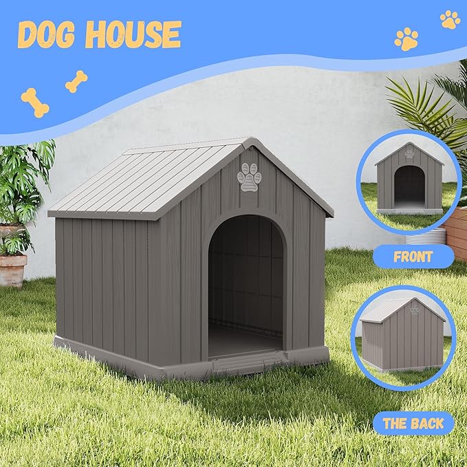 DRATO Dog House Resin Outdoor Dog Kennel - Weatherproof Small Dog House for Indoor Use