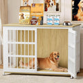 46'' Dog Crate Furniture Large Breed Dog Crate Dog Kennels for Inside Wooden Dog Crates End Table Heavy Duty Indoor Combination Cage for Medium to Large Dogs Oak