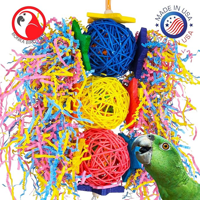 Bonka Bird Toys 1854 Tri Foraging Star 13" x 8" Natural Vine Ball Chew and Shred Toy for Medium to Large Birds Like Conures African Greys Amazons and Similar