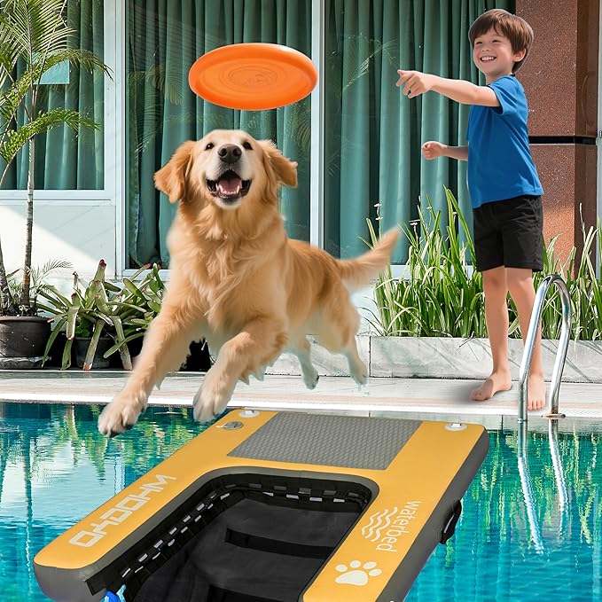 Inflatable Pup Plank Dog Float Floating Ramp Ladder for Pools Boats Docks Dog On Water Ladder Steps for Swimming Pets Up to 200 Pounds Water Bed for Human,Send Frisbee