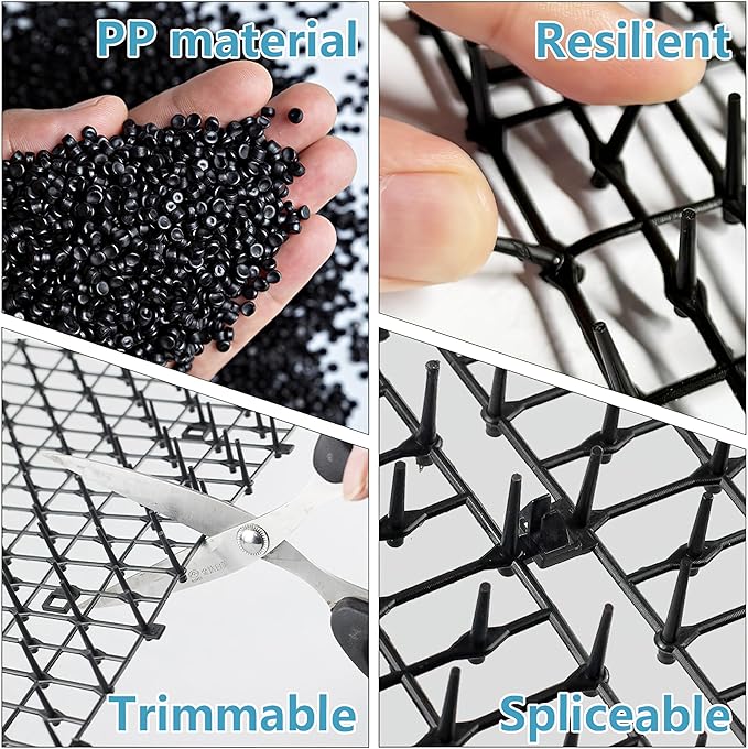Pet Repellent Mat, White, 6.5 feet with 8 Ground Stakes 8 Zip Tie, Cat Repellent Mat with Gentle Spikes for Garden/Backyard, Dog and Raccoon Deterrent Mat, 78.74 inches x 11 inches.