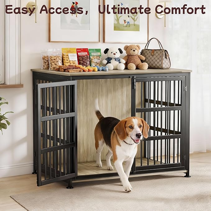 41'' Dog Crate Furniture Large Breed Dog Crate Dog Kennels for Inside Wooden Dog Crates End Table Heavy Duty Indoor Combination Cage for Medium to Large Dogs Maple
