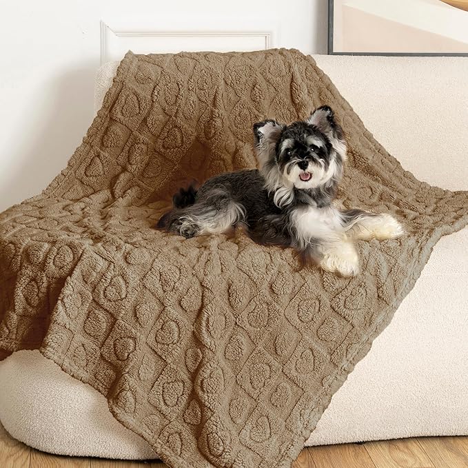 gogobunny Calming Plush Dog Cat Blanket 300GSM Coral Fleece, Ultra-Soft Machine Washable Pet Bedding for Small Medium Dogs Cats Puppies Kittens (Brown, 40x50)