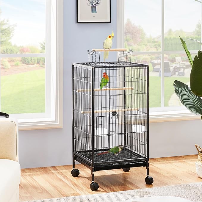 Topeakmart 40'' Height Metal Parakeet Cage Cockatiel Cage Medium Small Parrot Cage w/Rolling Stand for Small Parrots Birds