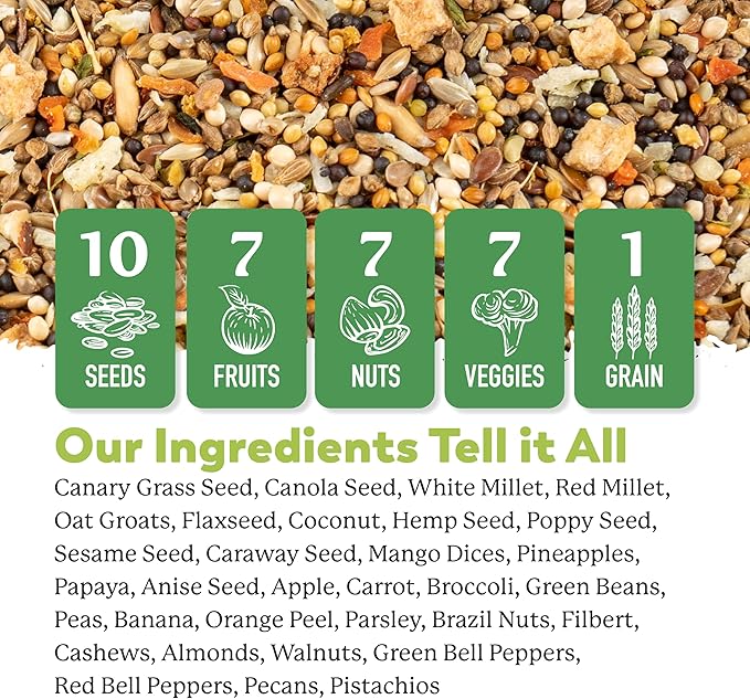 Dr. Harvey's Our Best Parakeet Food, Wholesome Seeds, Nuts, Fruits, and Vegetable Bird Feed for Budgies and Parakeets (4 Pounds/1.81 kg)