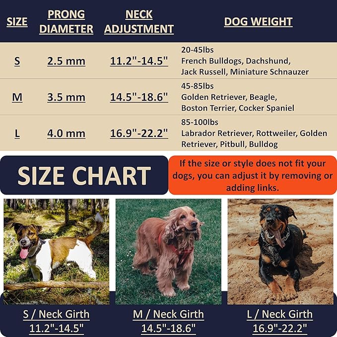 Quick Release Dog Training Collar Adjustable Stainless Steel Collar for Small Medium Large Dog (Black, XL Neck Girth 16.9"-22.2")
