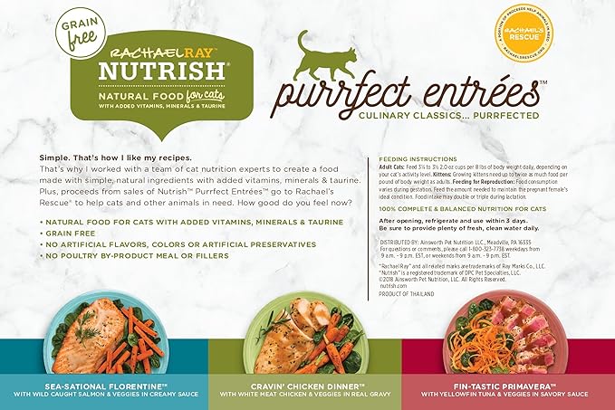 Nutrish Rachael Ray Purrfect Entrees Wet Cat Food,Variety Pack,2 Ounce Cup,(Pack of 48)
