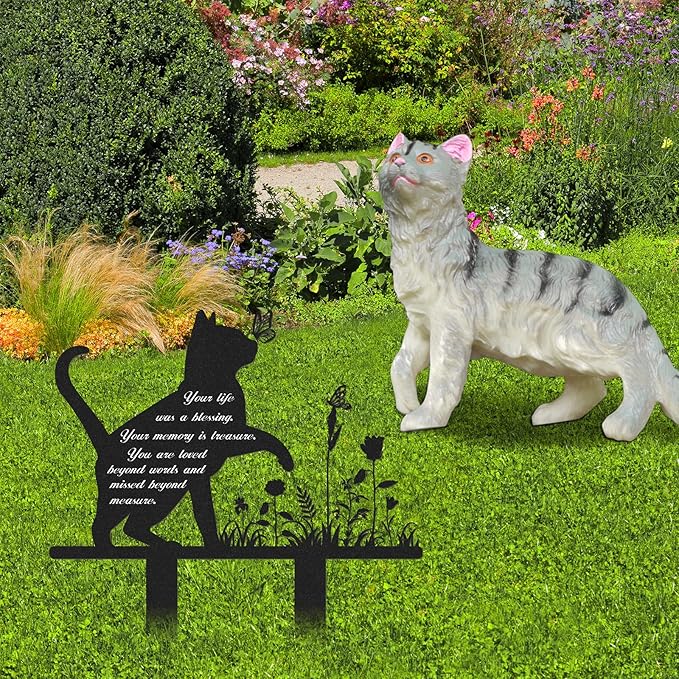 Memorial Pet Grave Markers, Metal Cat Garden Stake Plaque Cemetery Outdoors, Waterproof Pet Headstone Memorial(13.4 X 12 in)