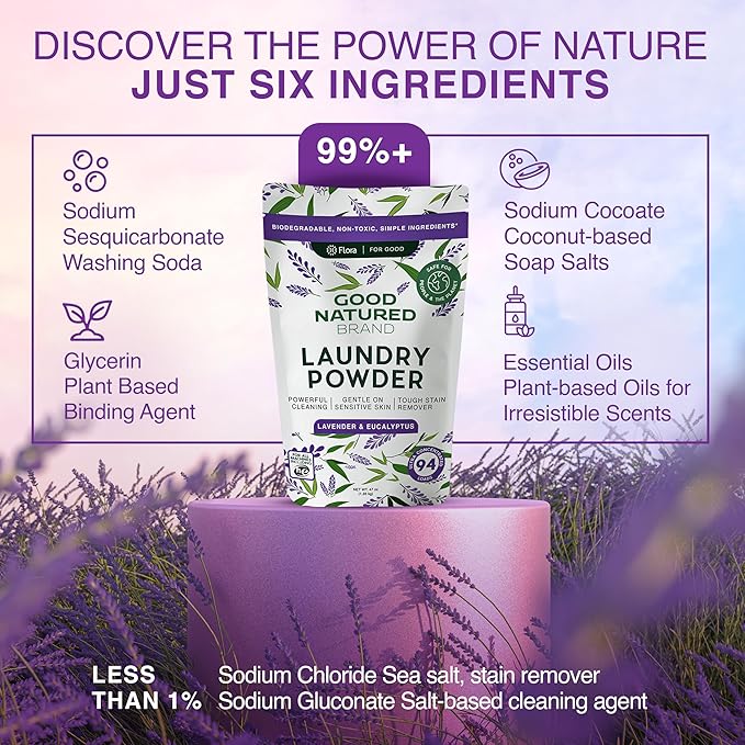 Good Natured Brand | Pet Stain & Odor Remover for Laundry | Pet Laundry Detergent for Dogs Beds, Cat Pee, Smell, Dog Drool | Hypoallergenic & Non-Toxic | Lavender | 47oz 94 Loads
