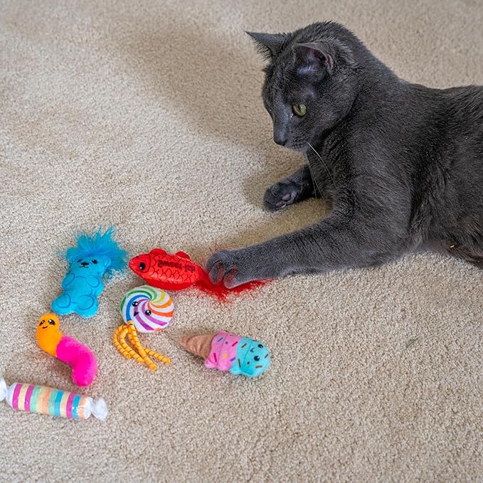 Catstages Kitty Sweet Treats, 6-Pack Catnip Plush Toys with Crinkle & Feathers, Multicolored