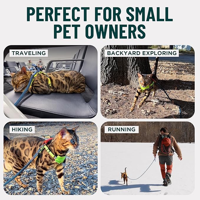 OutdoorBengal Kushma™ - Long Leash for Cats and Small Dogs with Bungee - Silicone + Nylon - No Tangle, Hands-Free for Waist and Body, Lightweight - Extra Long Cat Leash for Small Dogs (Desert)