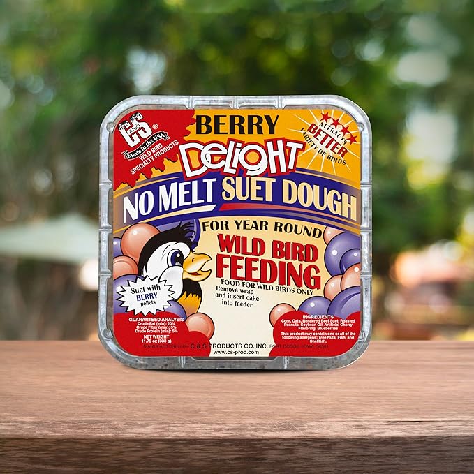 C&S Berry Delight No Melt Suet Dough, Suet Cakes for Wild Birds, 11.75 Ounces, Pack of 8