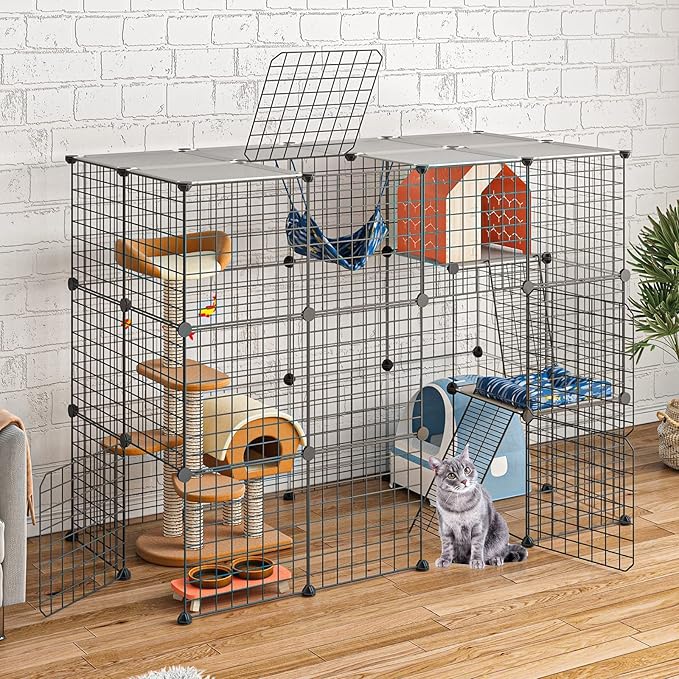 Large Cat Cage Enclosure Cat Playpen Detachable Metal Wire Indoor DIY Kennels Crate Large Exercise Place 2x3x4 Ideal for 1-4 Cats