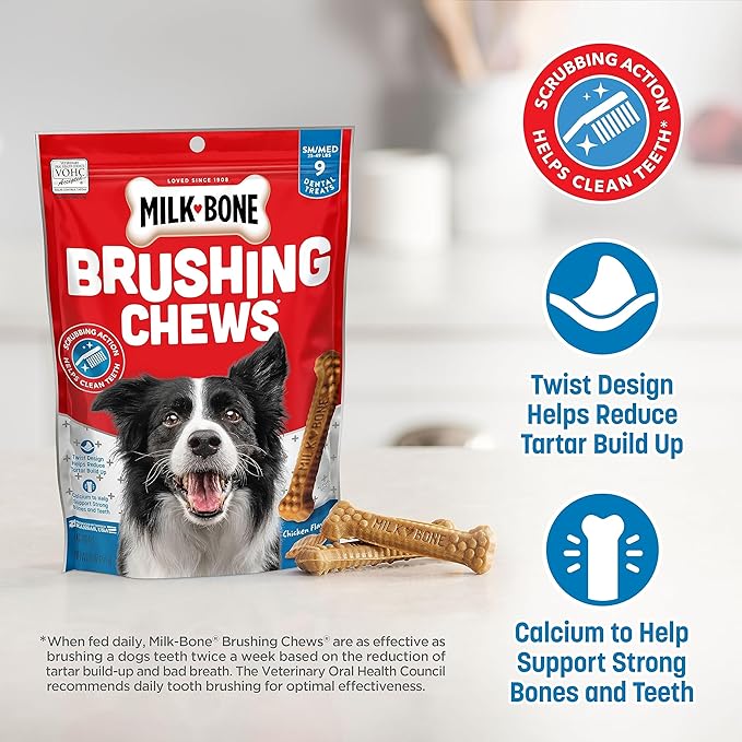 Milk-Bone Brushing Chews Original Chicken Flavor Daily Dental Dog Treats, Small/Medium, 27.5 Oz. Bag