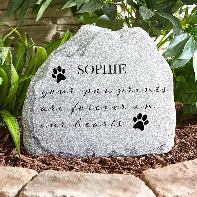 Let's Make Memories Personalized Pet Memorial Garden Stone - Sympathy, Condolences - Standing Dog and Cat Memorial With Scripted Pawprints