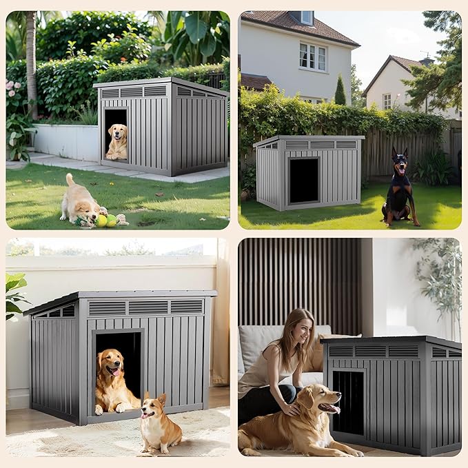 DRATO Large Dog House Outdoor for Indoor with Weatherproof & Removable Roof,Fits Small to Large (Gray, 42.87 * 32.95 * 31.61'')