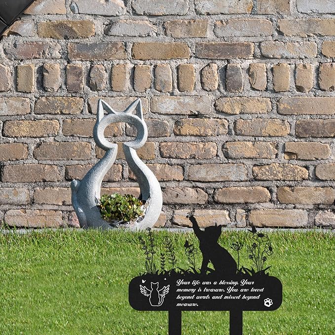Pet Grave Markers - Metal Cat Memorial Plaque, Waterproof Cemetery Stakes, Pet Headstone (13.4 x 12 in)