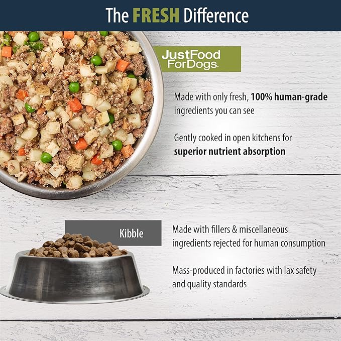 JustFoodForDogs Pantry Fresh Wet Dog Food, Complete Meal or Dog Food Topper, Beef & Russet Potato Human Grade Dog Food Recipe - 12.5 oz (Pack of 6)