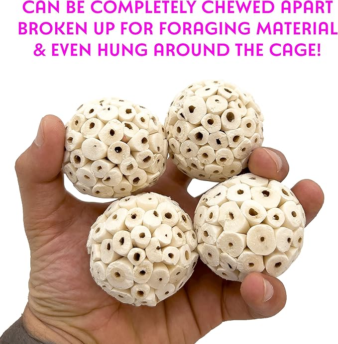 5105 Small Sola Bird Balls Pk8 - Handmade natural bird foot toys, Crafted from air dried pieces of natural sola wood, Chewing fun, Lightweight, Easy to break apart, Versatile, Great for sm & med birds