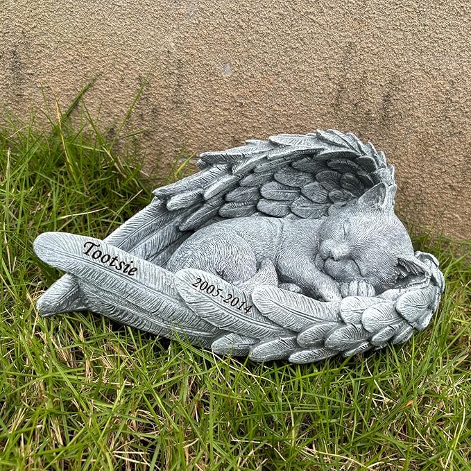 Personalized Garden Cat Memorial Stone - Peaceful Sleeping Kitten Angel Statue for Garden, Remembrance, cat memorial for graver and Loss - Pet Sympathy Gift，Cat Outdoor Memorial Gifts Gifts for Kitty