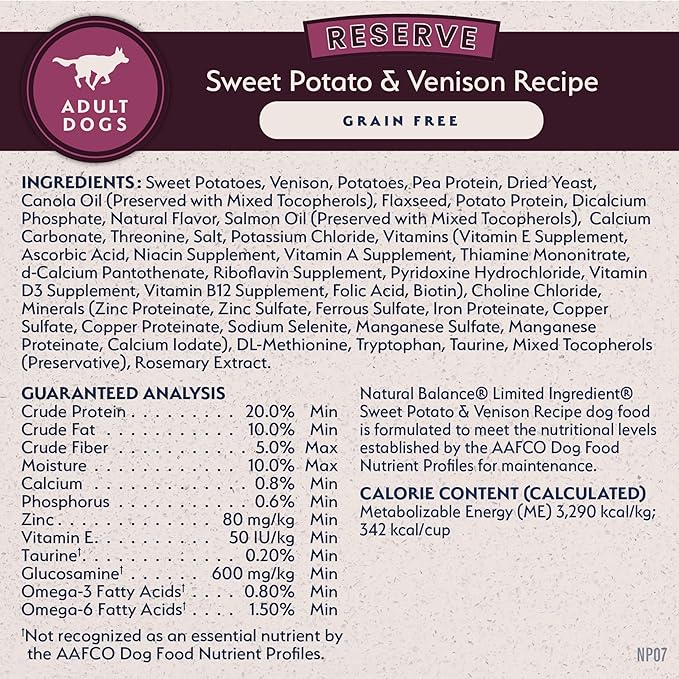 Natural Balance Limited Ingredient Adult Grain-Free Dry Dog Food, Reserve Sweet Potato & Venison Recipe, 22 Pound (Pack of 1)