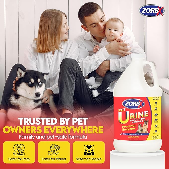 ZORBX Pet Urine Stain and Odor Remover Spray 128 FL Oz - Dog, Cat Urine Enzyme Odor Destroyer - Perfect Solution for Unpleasant Urine Odor and Stain Remover - Hardwood Floors & Carpet Cleaner