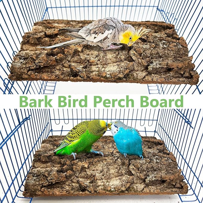 Cork Bark Perch for Birds 12"x8" Natural Cork Chewing Toy 2 PCS Flat Budgies Bark Seat Board Wood Bark Background Decor Panel Birdcage Accessories for Parakeet Lovebirds Cockatiels Conures